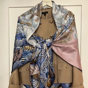 Hermes Silk Sieste Au Paradis Shawl 140 Bleu Glacier Vieux